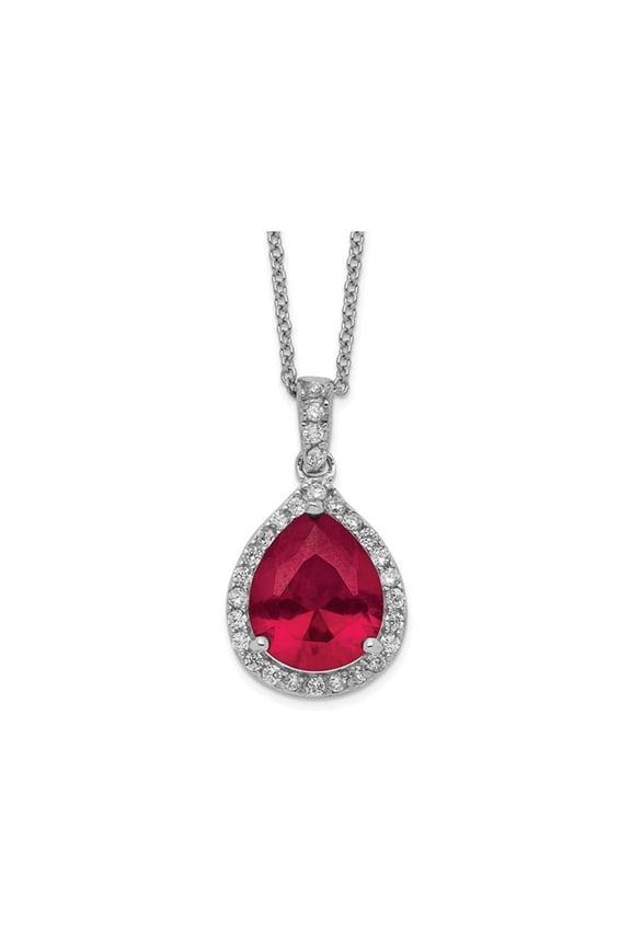 4.90 Carat (Ctw) Lab-Created Ruby Teardrop Pendant Necklace in Sterling Silver with Chain for Women