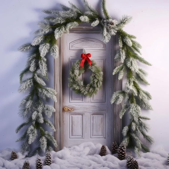 4.92" Artificial Christmas Garlands Vines Decorations, Plastic Snow Cedar Pine Cones Ornaments, Garlands for Xmas Winter Holiday Window Staircase Table Centerpiece Decor Home Decor