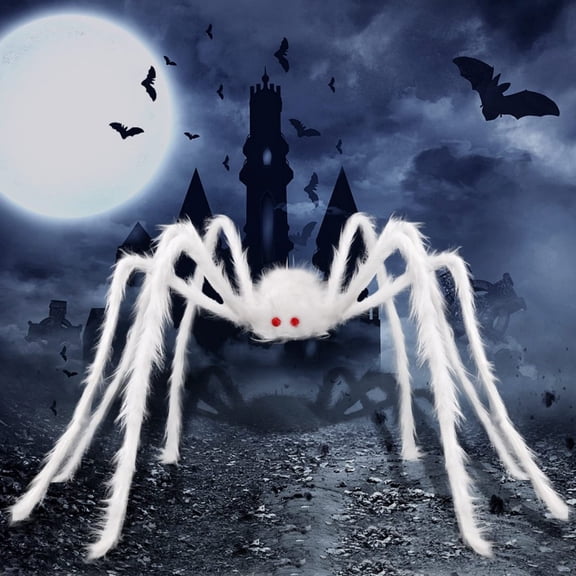 4.92 FT Hairy Spider Halloween Decorations Furry Red Eye Scary Virtual Realistic Decor for Outdoor Party Yard, White