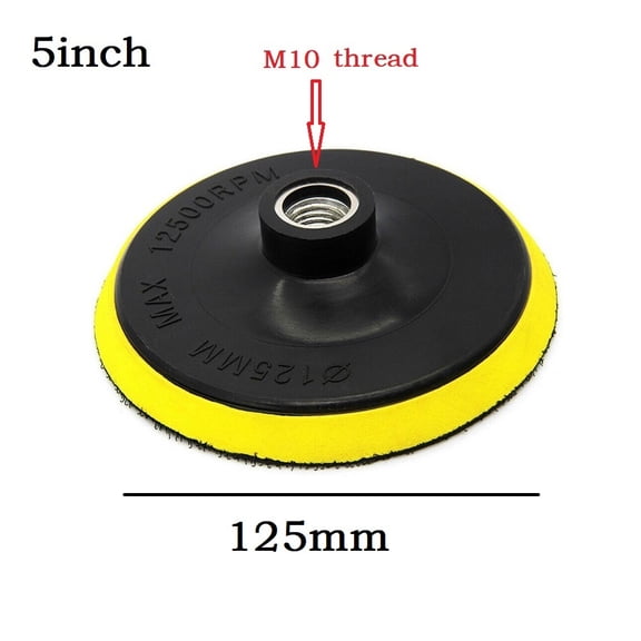 4.92 Inch / 125mm Buffing Pad Thread Drill, Polyurethane Backing Disc up to 12500 RPM for Metal Derusting Glass Ceramic Marble Polishing and Wood Floor Cleaning with Stainless Steel Shank(M10)