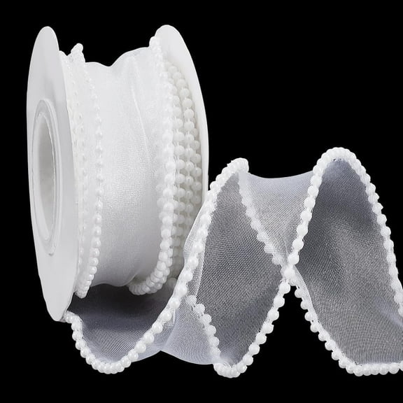 4.92 Yards White Sheer Wired Ribbon with Pearl Edges 1-5/8 inch Pearl Edged Sheer Wire Ribbons Wired Ribbon