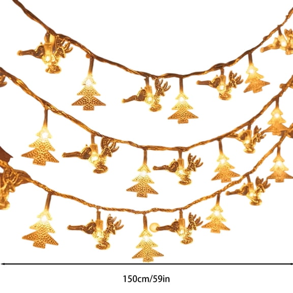 4.92 ft Christmas LED Light Strings - Holiday Decorative Warm Colorful Light, Reindeer and Christmas Tree Patterns Battery Powered Lamp, for Home Christmas Party Hanging Decor