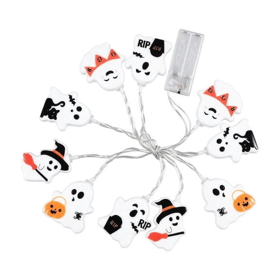 4.92FT 10-LED Halloween Ghost String Lights – Battery Operated Flashing Fairy Lights – Spooky Boho Chic Garland for Outdoor Porch, Indoor Mantel & Party Decor