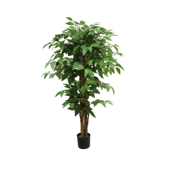 4.92FT Artificial Banyan Tree with Natural Wood Trunk and Realistic Leaves, Silk Faux Ficus Tree for Home Decor Indoor, Tall Green Fake Plant with Pot for Office Living Room Outdoor, Set of 1