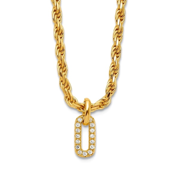 4.92mm 925 Sterling Silver Gold Plated Polished CZ Pendant Necklace With 1.5inch Extension Ne 16 Inch Pendant for Women