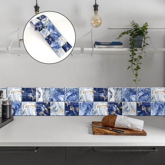 4"*94.5Inch Peel and Stick Wallpaper Border,2 Rolls Tile Pattern Self Adhesive PVC Wallpaper Border for Bedroom Kitchen Living Room Home Decor