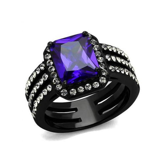 4.95 Ct Emerald Cut Amethyst Cz Stainless Steel Engagement Ring Women's Size 6