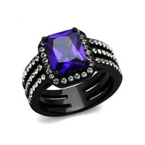 4.95 Ct Emerald Cut Amethyst Cz Stainless Steel Engagement Ring Women's Size 6