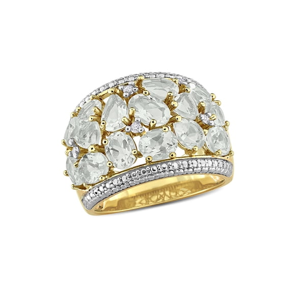 4.98 Carat (Ctw) Green Quartz Ring in Yellow Plated Sterling Silver with Accent Diamonds for Women