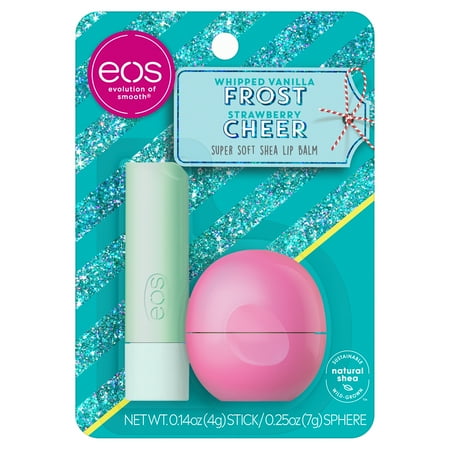 ($4.99 Value) eos Holiday Lip Balm Stick and Sphere , Whipped Vanilla Frost and Strawberry Cheer , Moisuturzing Shea Butter for Chapped Lips , 2 Count