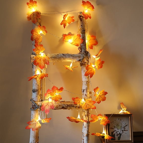 4.9ft Fall Maple Leaf LED String Lights, Battery Operated Autumn Maple Leaf Garland Lights, 10 LED Thanksgiving Halloween Decorative Lights, Indoor Outdoor Harvest Festival Fairy Lights
