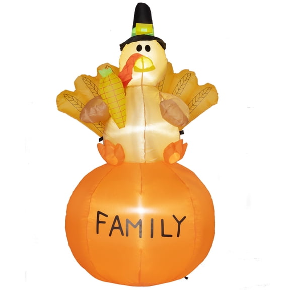 4.9ft Inflatable LED Thanksgiving Turkey Decoration for Yard, Lawn, and Indoor Holiday Display