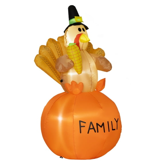 4.9ft Inflatable Thanksgiving Decoration Turkey, Blow Up Outdoor LED Yard Display, Waterproof Multicolor + Polyester