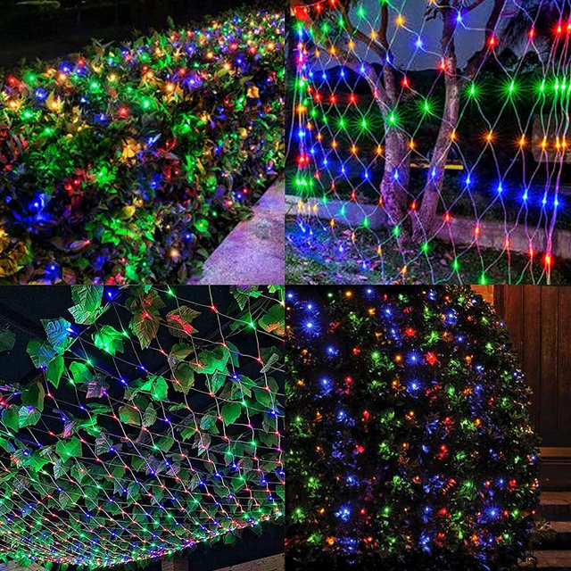 4.9ft x 4.9ft 96 LED Mesh Net String Lights Christmas Fairy String Lights Outdoor Plug in String Light For Xmas Party Wedding Holiday Decor,Multicolor
