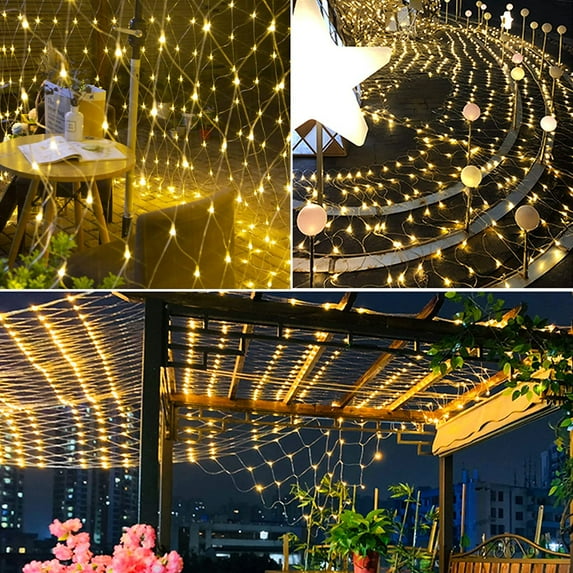 4.9ft x 4.9ft 96 LED Mesh Net String Lights Christmas Fairy String Lights Outdoor Plug in String Light For Xmas Party Wedding Holiday Decor,Warm White