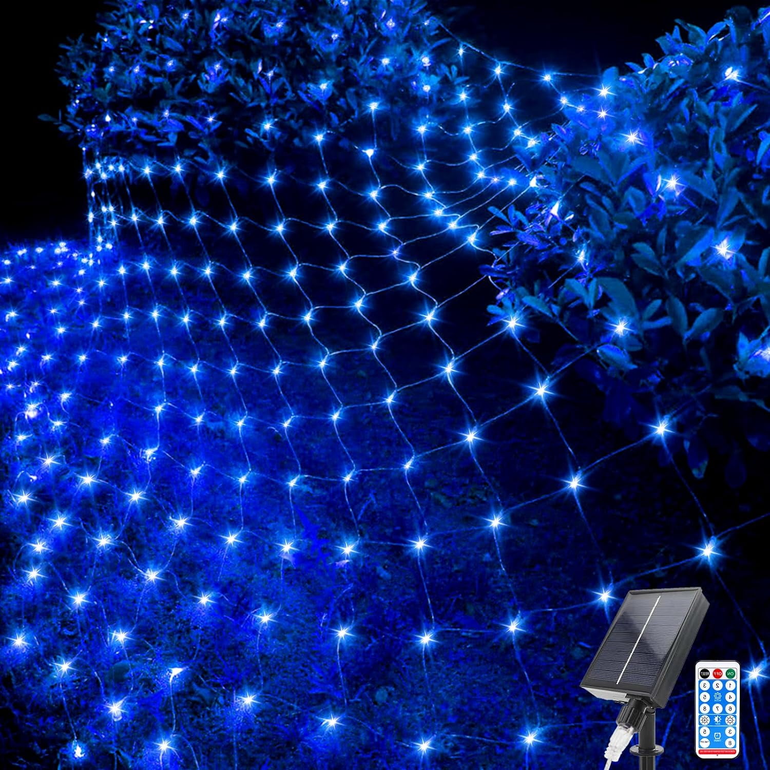 4.9ft x 4.9ft Solar Net Mesh Lights, 96LED Waterproof Christmas Lights 8 Modes with Remote
