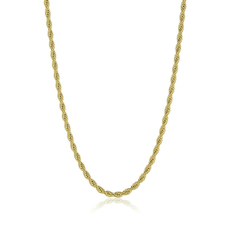 4.9mm 24k Yellow Gold Plated Stainless Steel Twisted Rope Chain Necklace,  26 inches + Gift Box 