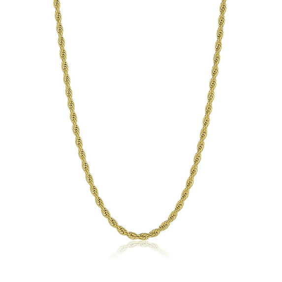 4.9mm 24k Yellow Gold Plated Stainless Steel Twisted Rope Chain Necklace, 30 inches + Gift Box