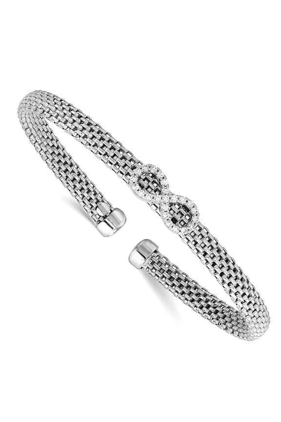 4.9mm 925 Sterling Silver Rhodium Plated Polished Cubic Zirconia Infinity Flexible Cuff Stackable Bangle Bracelet Cuff B