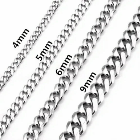 4-9mm Men's 316L Stainless Steel Silver Hexagonal Curb Link Chain Necklace Gift