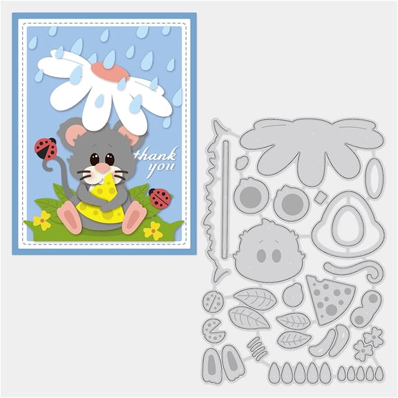 4.9x3.4inch Raindrop Mouse Metal Cutting Dies Flowers Raindrops Grass Ladybug Die Cuts Embossing Stencil DIY