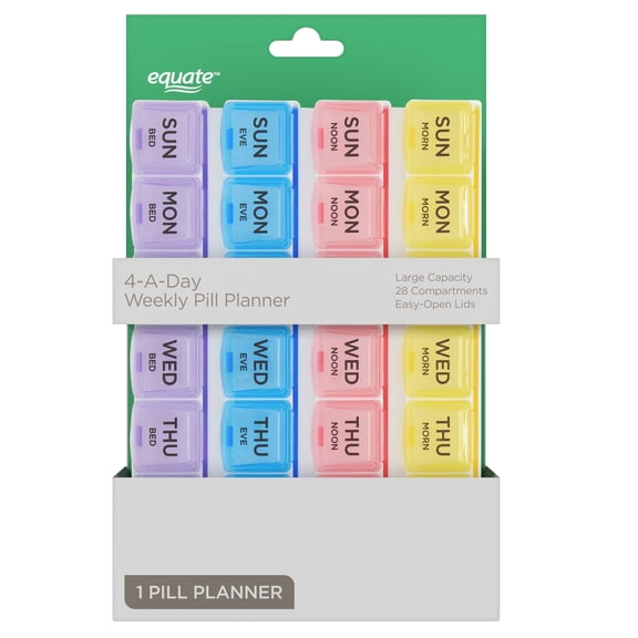 Equate 4-A-Day Pill Planner, 1 Week 8.5"