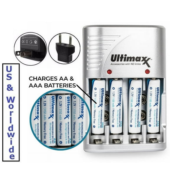 4 AA BATTERY and 110-240V CHARGER FOR CANON POWERSHOT SX150 IS