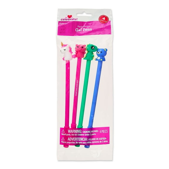 Animal Gel Pen Party Favors, Multicolor, 4 Count, Valentine's Day by Way To Celebrate