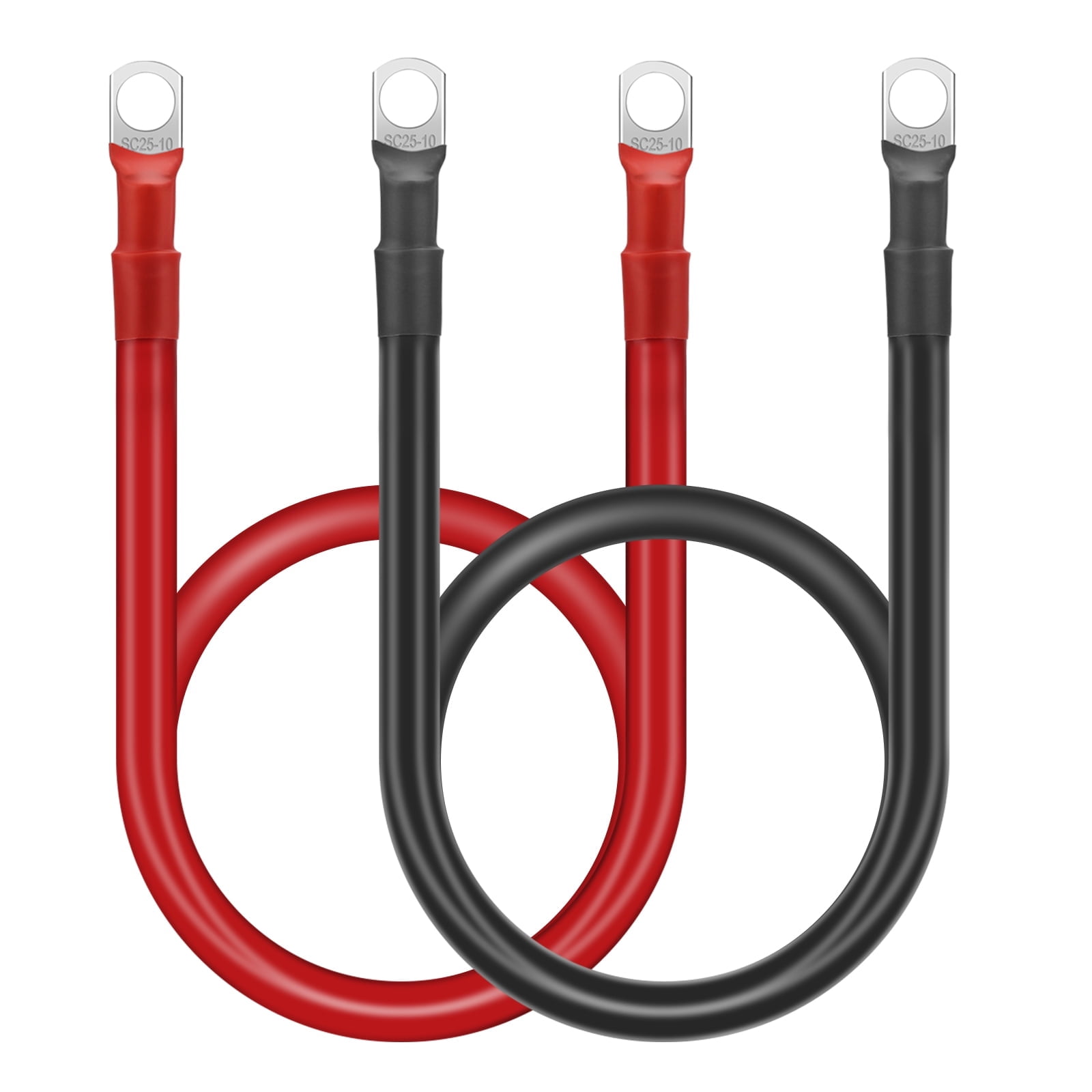 4 AWG Battery Cable, 2FT 4 Gauge Pure Copper Battery Inverter Cables with 3/8 in Lugs for Automotive Solar Power Inverter Marine Boat RV Car Motorcycle(2/4/6pcs)