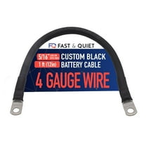 4 AWG Battery Cable with Battery Terminals, Pure Copper Wire, Automotive, Solar Power Inverter, Welding, Golf Cart, Lawn Mower, Motorcycle (Black Wire, 1 FT (12 in), 5/16" Lugs on Both Ends, 1pc)