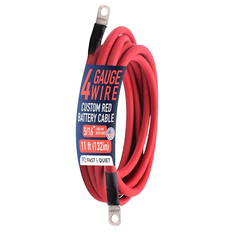 6 AWG Gauge Red & Black Pure Copper Battery Cables - 5/16" Lugs, For Inverter, Solar, RV, Car, Boat