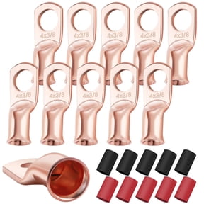 4 AWG Copper Ring Terminals Kit with Heat Shrink Heavy Duty Battery Cable Lugs 20PCS 3/8 Inch Crimp Wire Connectors For Automotive RV Solar Marine Electrical Power Wiring High Voltage Set