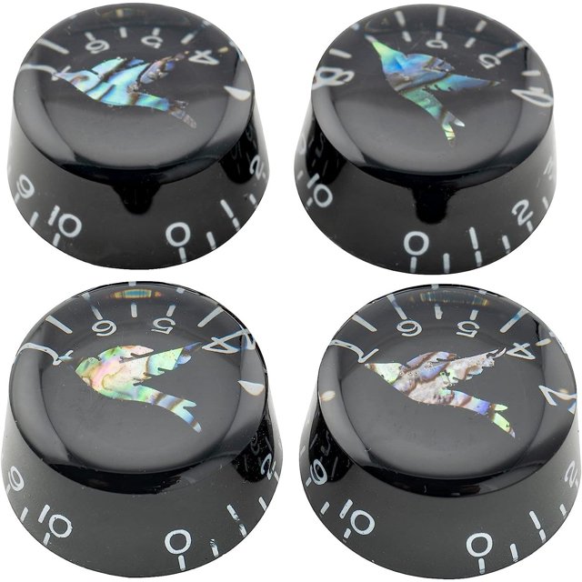 4 Abalone Black Bird Les Paul Custom Control Speed Dial Knobs