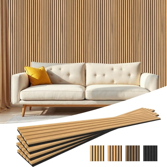4- Acoustic Wall Panels for Wall and Ceiling, Fluted Soundproof Slat Wall Panels for Interior Wall Decor, 94.5" x 7.9"-Warm Teak