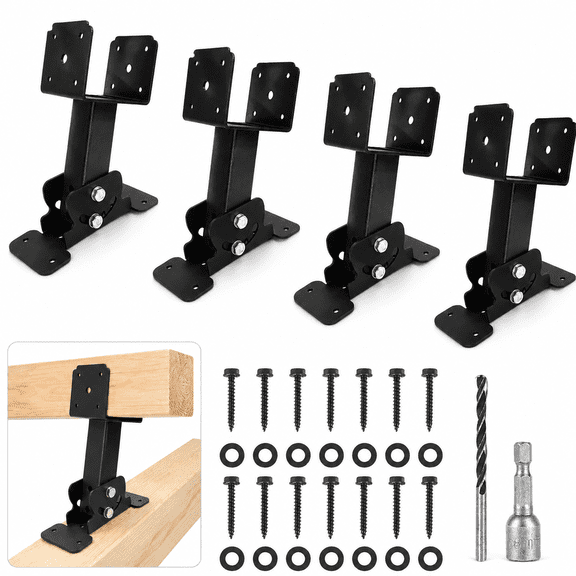 4 Adjustable Angle Pergola Brackets, Heavy Duty Galvanized Steel Roof Riser Beam Bracket for 4x4 and 4x6 Wood Beams