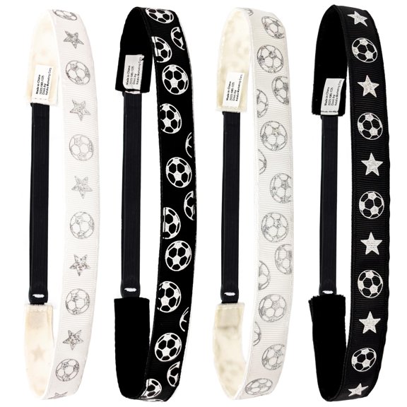 4 Adjustable Headbands Girls, Christmas Halloween Easter Cheetah Gymnastics Head Band, Leopard Cheetah Stretch Elastic Fabric Thin No Slip Athletic Sport Soccer Kids (Soccer 2)