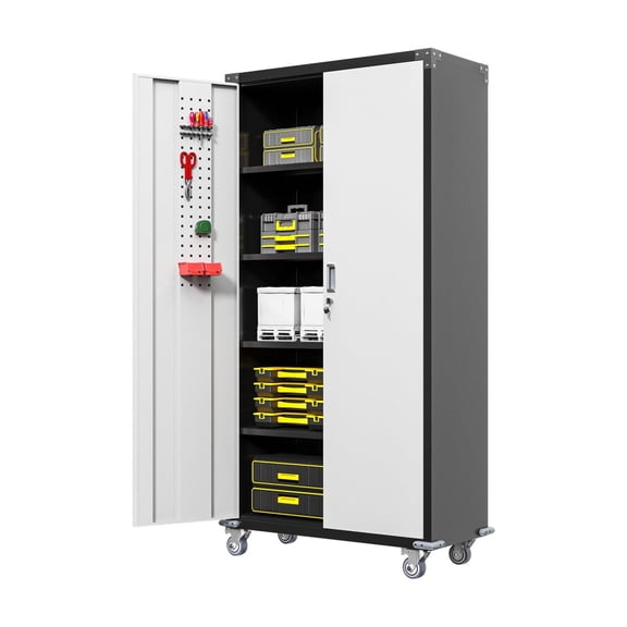 4 Adjustable Shelves, Lockable Doors | In Garage or Office, Customize Storage and Protect Valuables