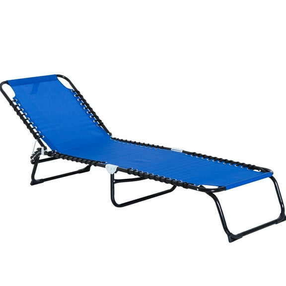 4 Adjustable Yard Chair: Folding With Breathable Mesh - Dark Blue Poolside Lounge Reclining