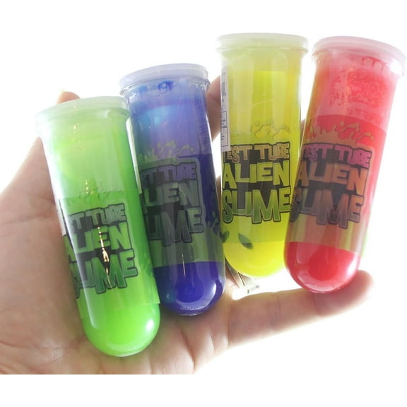 4 Alien Test Tube Slime With Mini Figurine - Oozy Gooey Fun Party Favor Prize Toy