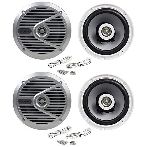 (4) Alpine SPS-M601 Pair 6.5" 2-Way Marine/Boat Coaxial Speakers