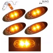 4 Amber LED Side Marker w Chrome Bezel Clearance Fender Surface Mount 2" Light Oval