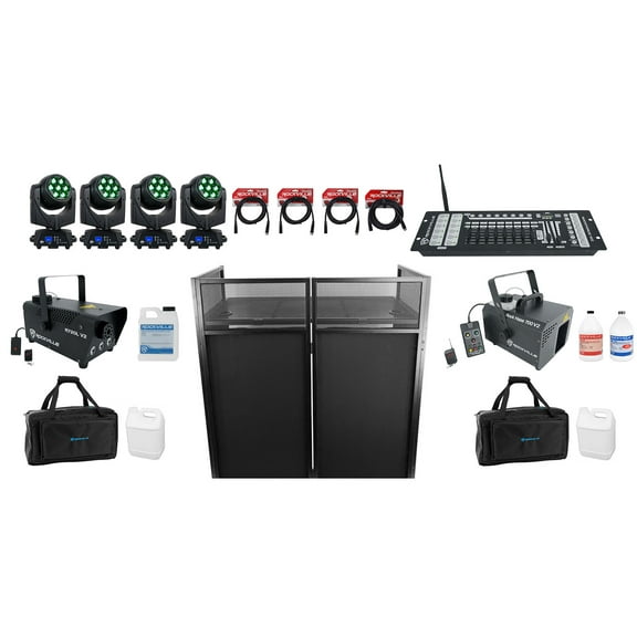 (4) American DJ VIZI HEX WASH 7 Wireless DMX Moving Head Lights+Control+Facade