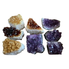 4 Amethyst & 4 Citrine Clusters Druzy Collection Box 2-3 Inch Grade A+ Natural Geode Set