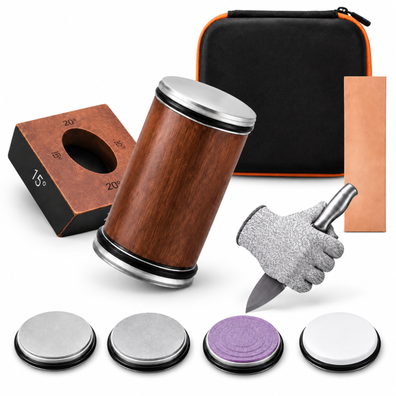 4 Angles Manual Sharpening Kit with Wooden Roller and Leather Strop