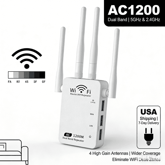 4 Antenna Signal Extender 5G High-Speed Expansion WiFi Booster Plug and Play Signal Amplifier Dual Band 1200M Wireless Network Signal Booster for Living Room Home Office US Plug...