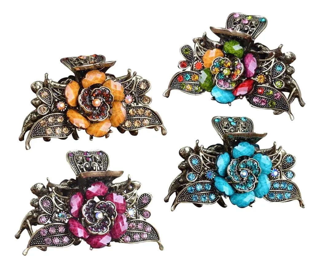4 Antique Flower Shaped Hair Clips