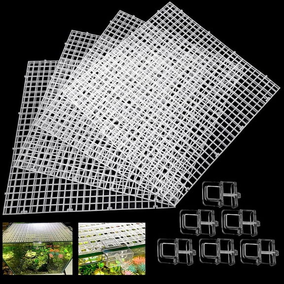 4 Aquarium Lid Hood Fish Tank Top Cover Terrarium Plastic Grid Panel Egg Crate Grate 6 Board Clip