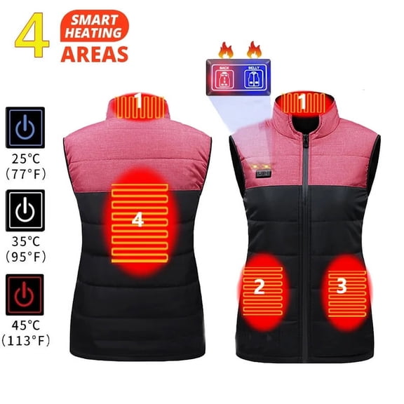 4 Areas Heated Jacket for Men&Women,USB Electric Smart Heating Vest Zipper Washable Insulated Safety Outdoor Hunting Hiking