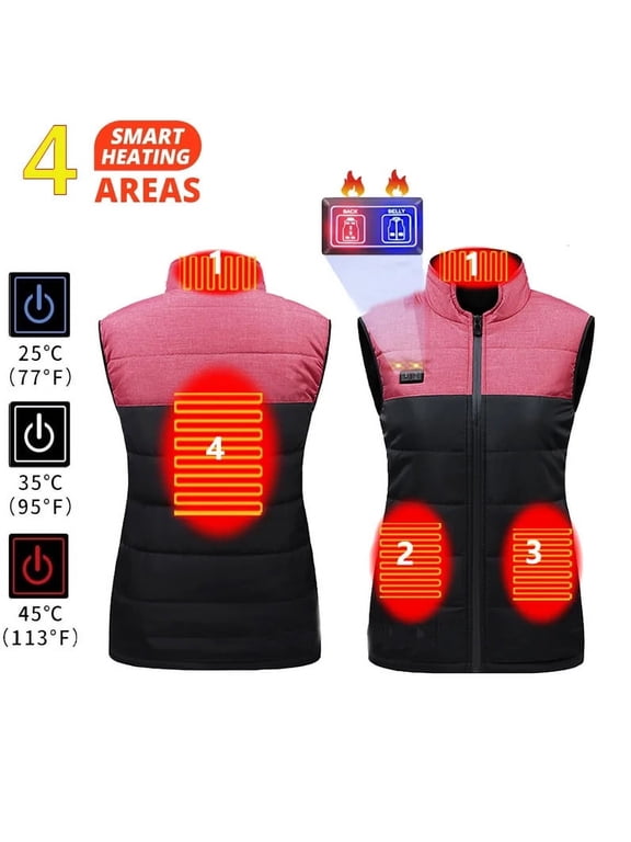 4 Areas Heated Jacket for Men&Women,USB Electric Smart Heating Vest Zipper Washable Insulated Safety Outdoor Hunting Hiking