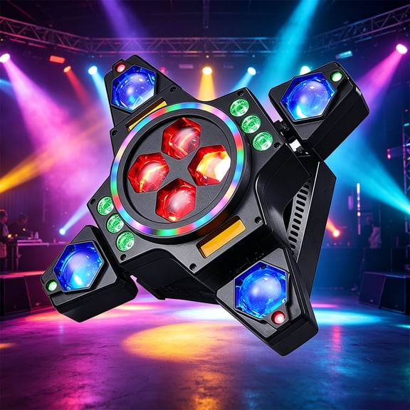 4 Arm 6in1 LED Moving Head Stage Light, DMX512 RGBW Beam Lazer Strobe Effect Light for DJ Disco Party Club